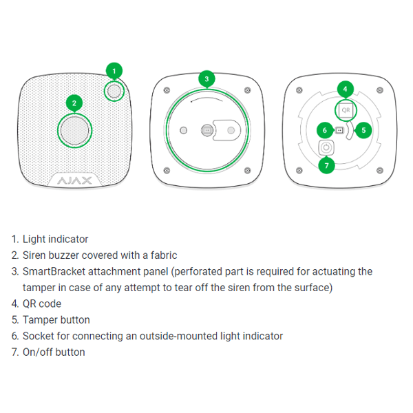 Ajax HomeSiren, wit, draadloze binnensirene
