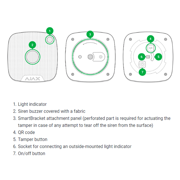 Ajax StreetSiren DoubleDeck, zwart, draadloze buitensirene voor Brandplate